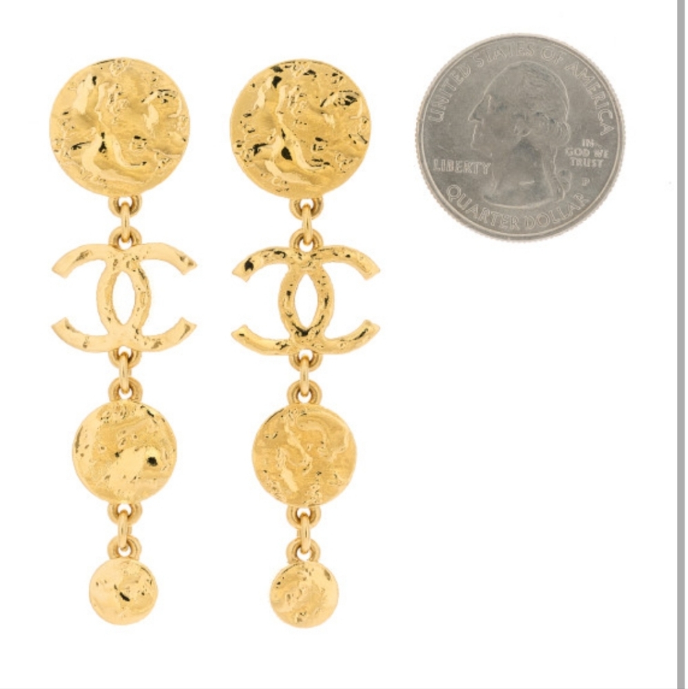Authentic Chanel Hammerred Cc Dangle Earrings - image 5
